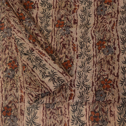 Sanskriti Vintage Cream-Red Saree Pure Chiffon Printed-Zari-Mukaish Sari Fabric