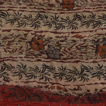 Sanskriti Vintage Cream-Red Saree Pure Chiffon Printed-Zari-Mukaish Sari Fabric