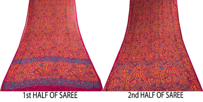 Sanskriti Vintage Saree Pink Pure Chiffon Floral Printed Sari 5.5+Yard Fabric