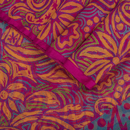 Sanskriti Vintage Saree Pink Pure Chiffon Floral Printed Sari 5.5+Yard Fabric