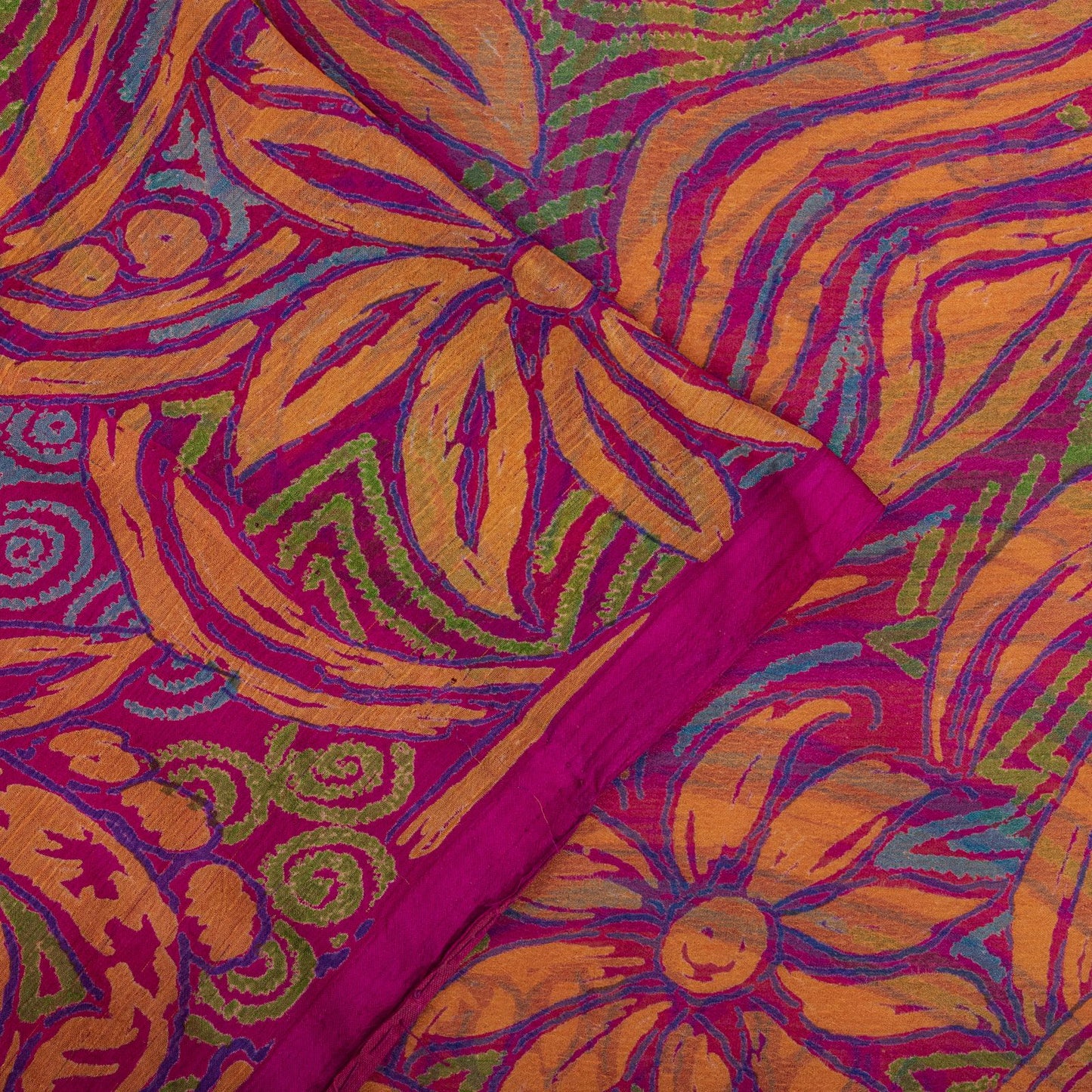 Sanskriti Vintage Saree Pink Pure Chiffon Floral Printed Sari 5.5+Yard Fabric