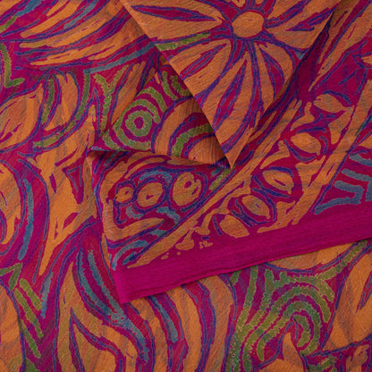 Sanskriti Vintage Saree Pink Pure Chiffon Floral Printed Sari 5.5+Yard Fabric