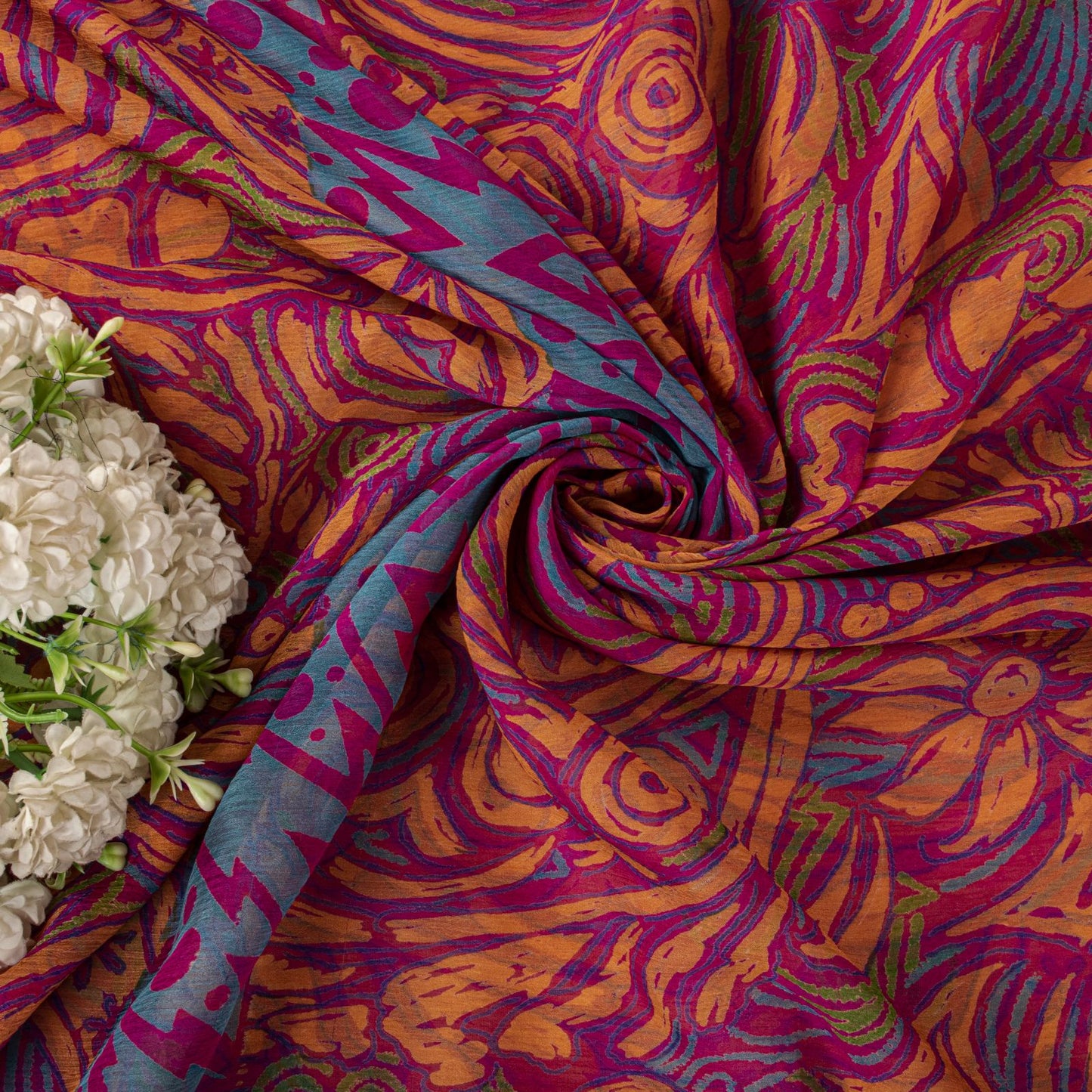Sanskriti Vintage Saree Pink Pure Chiffon Floral Printed Sari 5.5+Yard Fabric