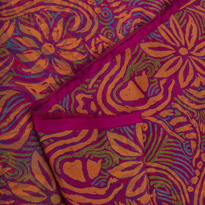 Sanskriti Vintage Saree Pink Pure Chiffon Floral Printed Sari 5.5+Yard Fabric
