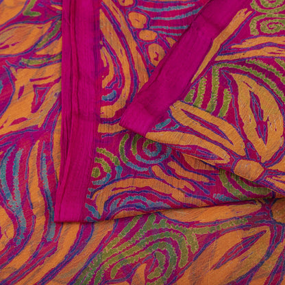 Sanskriti Vintage Saree Pink Pure Chiffon Floral Printed Sari 5.5+Yard Fabric