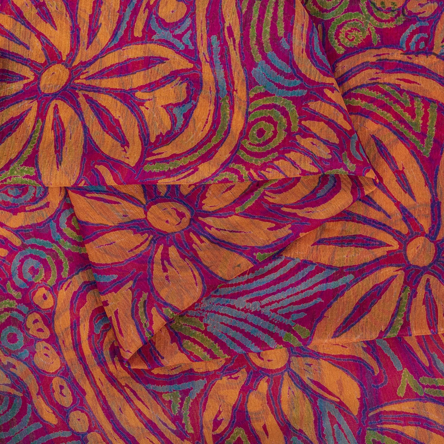 Sanskriti Vintage Saree Pink Pure Chiffon Floral Printed Sari 5.5+Yard Fabric