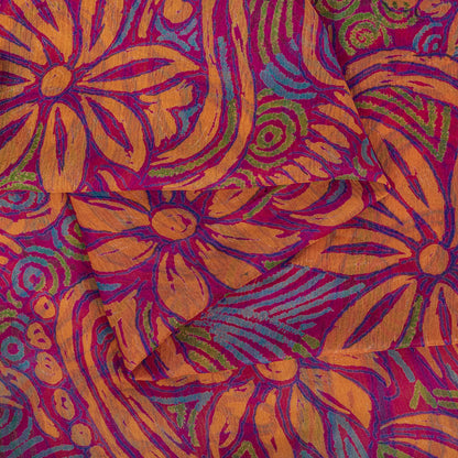 Sanskriti Vintage Saree Pink Pure Chiffon Floral Printed Sari 5.5+Yard Fabric