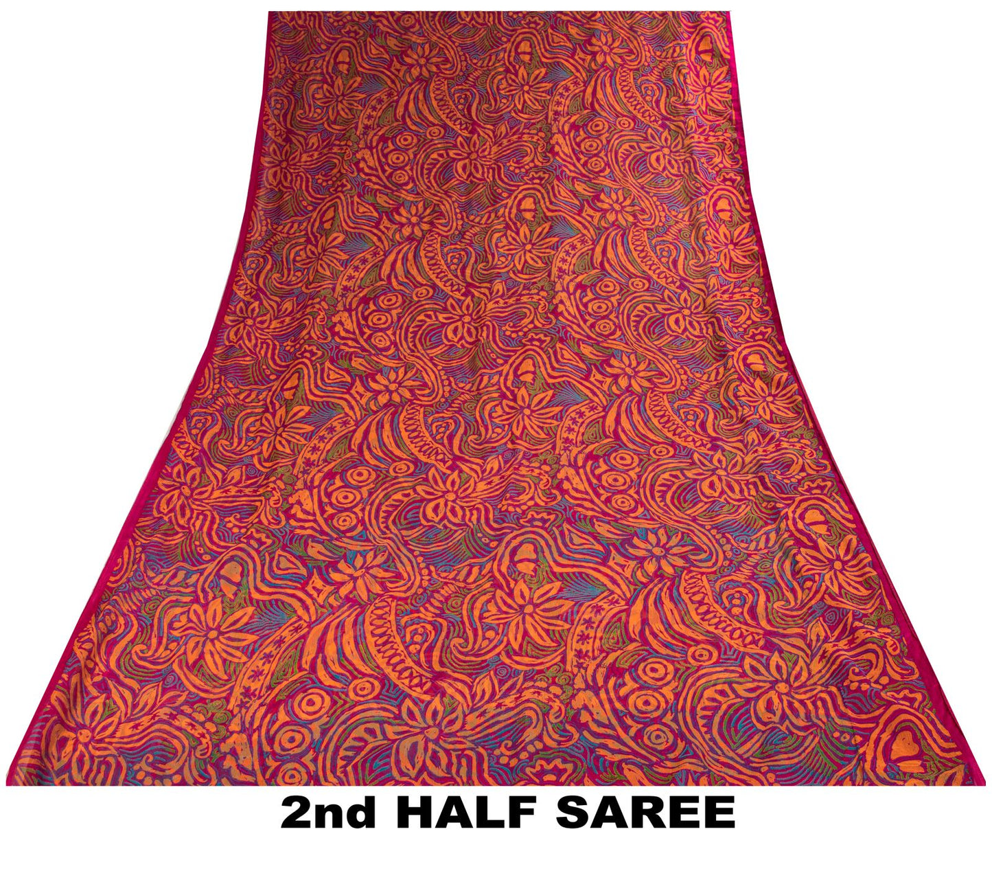 Sanskriti Vintage Saree Pink Pure Chiffon Floral Printed Sari 5.5+Yard Fabric