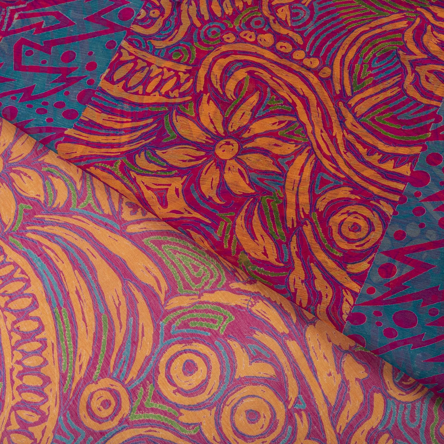 Sanskriti Vintage Saree Pink Pure Chiffon Floral Printed Sari 5.5+Yard Fabric