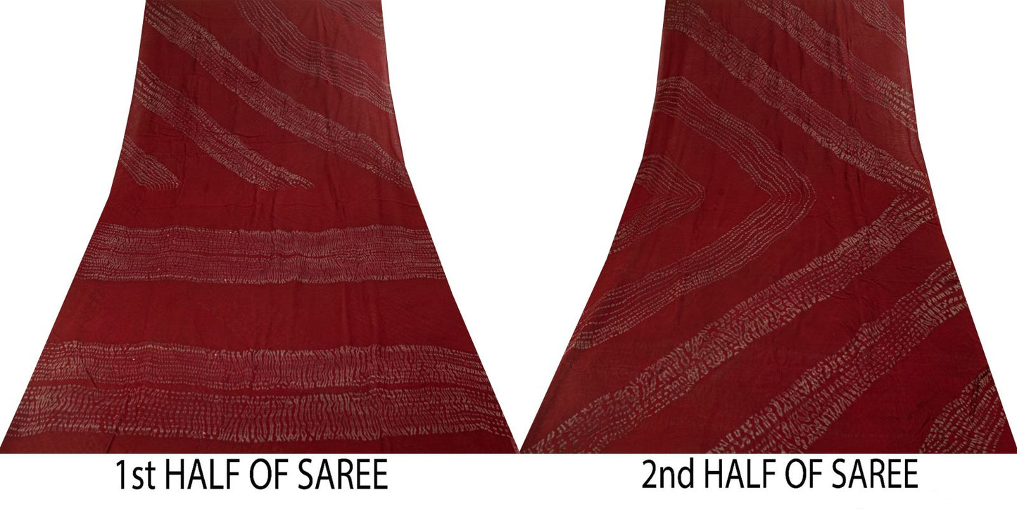 Sanskriti Vintage Saree Maroon Pure Georgette Silk Batik Work Sari 5+Yard Fabric
