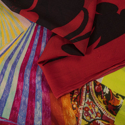 Sanskriti Vintage Saree Red Pure Georgette Silk Floral Print Sari 5+Yard Fabric