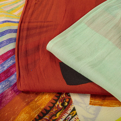 Sanskriti Vintage Saree Red Pure Georgette Silk Floral Print Sari 5+Yard Fabric