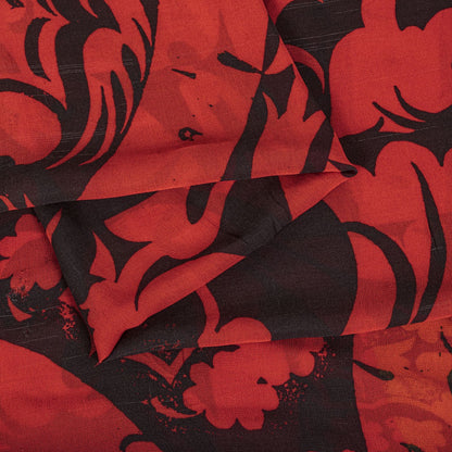Sanskriti Vintage Saree Red Pure Georgette Silk Floral Print Sari 5+Yard Fabric