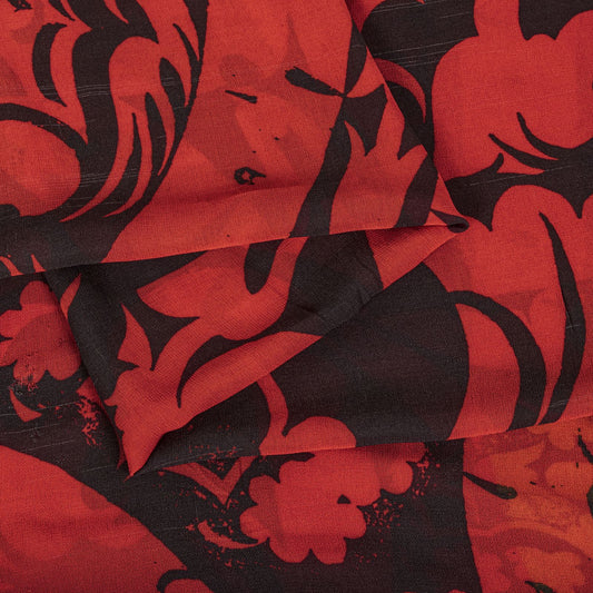 Sanskriti Vintage Saree Red Pure Georgette Silk Floral Print Sari 5+Yard Fabric