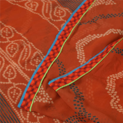 Sanskriti Vintage Red Bandhani Printed Sarees Pure Georgette Silk Sari Fabric