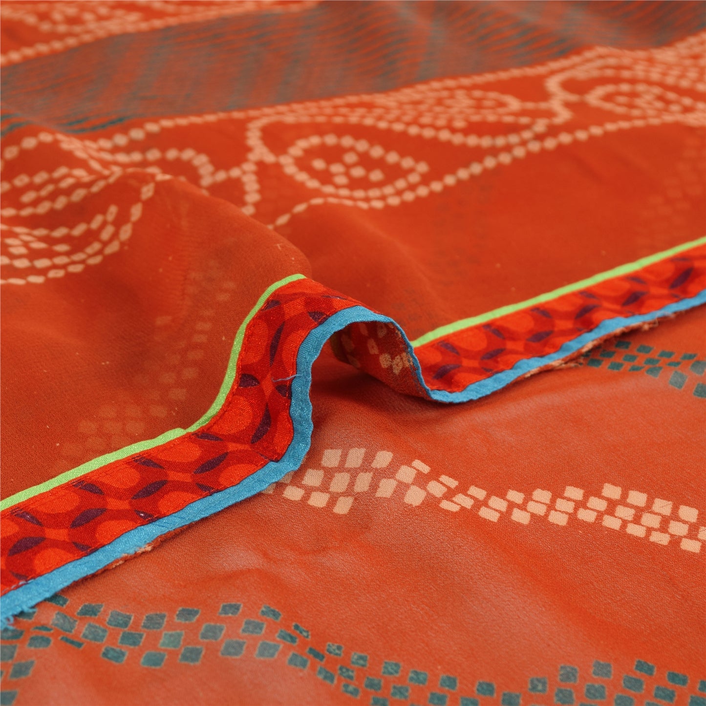 Sanskriti Vintage Red Bandhani Printed Sarees Pure Georgette Silk Sari Fabric