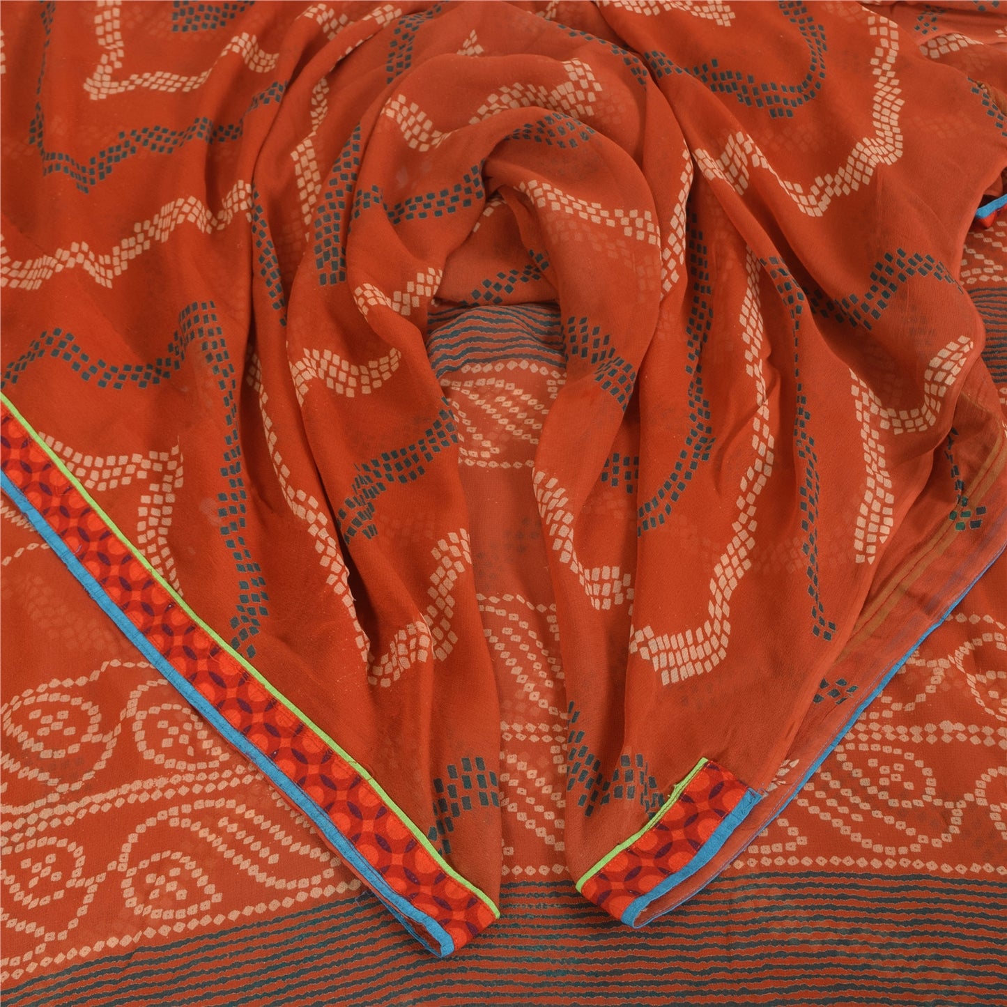 Sanskriti Vintage Red Bandhani Printed Sarees Pure Georgette Silk Sari Fabric