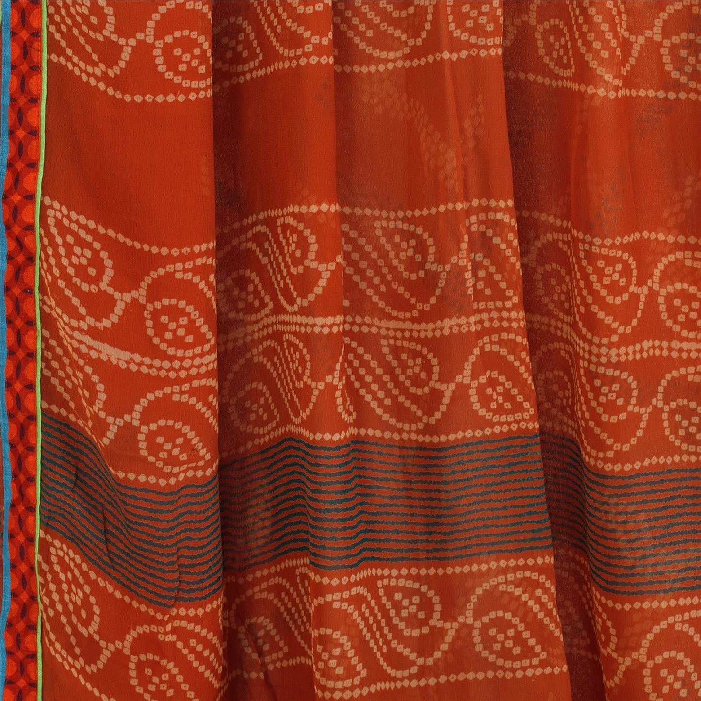 Sanskriti Vintage Red Bandhani Printed Sarees Pure Georgette Silk Sari Fabric