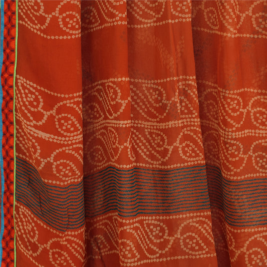 Sanskriti Vintage Red Bandhani Printed Sarees Pure Georgette Silk Sari Fabric