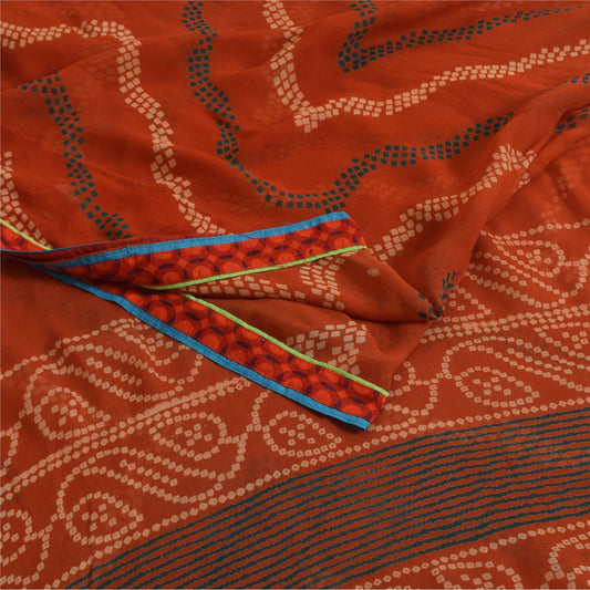 Sanskriti Vintage Red Bandhani Printed Sarees Pure Georgette Silk Sari Fabric