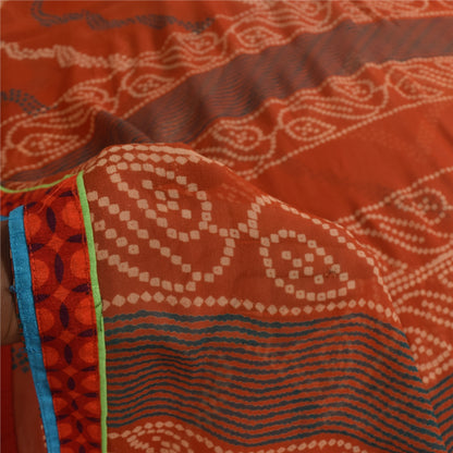 Sanskriti Vintage Red Bandhani Printed Sarees Pure Georgette Silk Sari Fabric