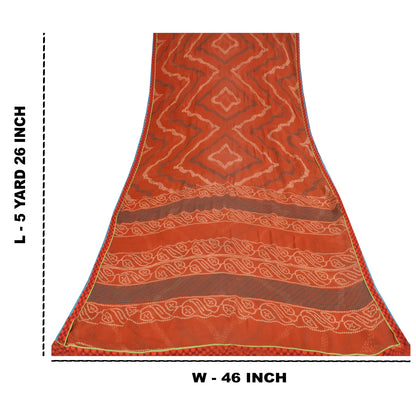 Sanskriti Vintage Red Bandhani Printed Sarees Pure Georgette Silk Sari Fabric
