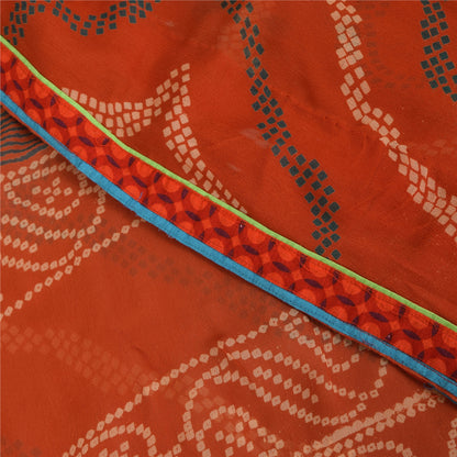 Sanskriti Vintage Red Bandhani Printed Sarees Pure Georgette Silk Sari Fabric