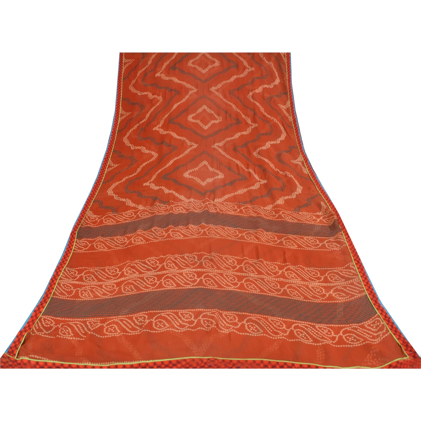 Sanskriti Vintage Red Bandhani Printed Sarees Pure Georgette Silk Sari Fabric