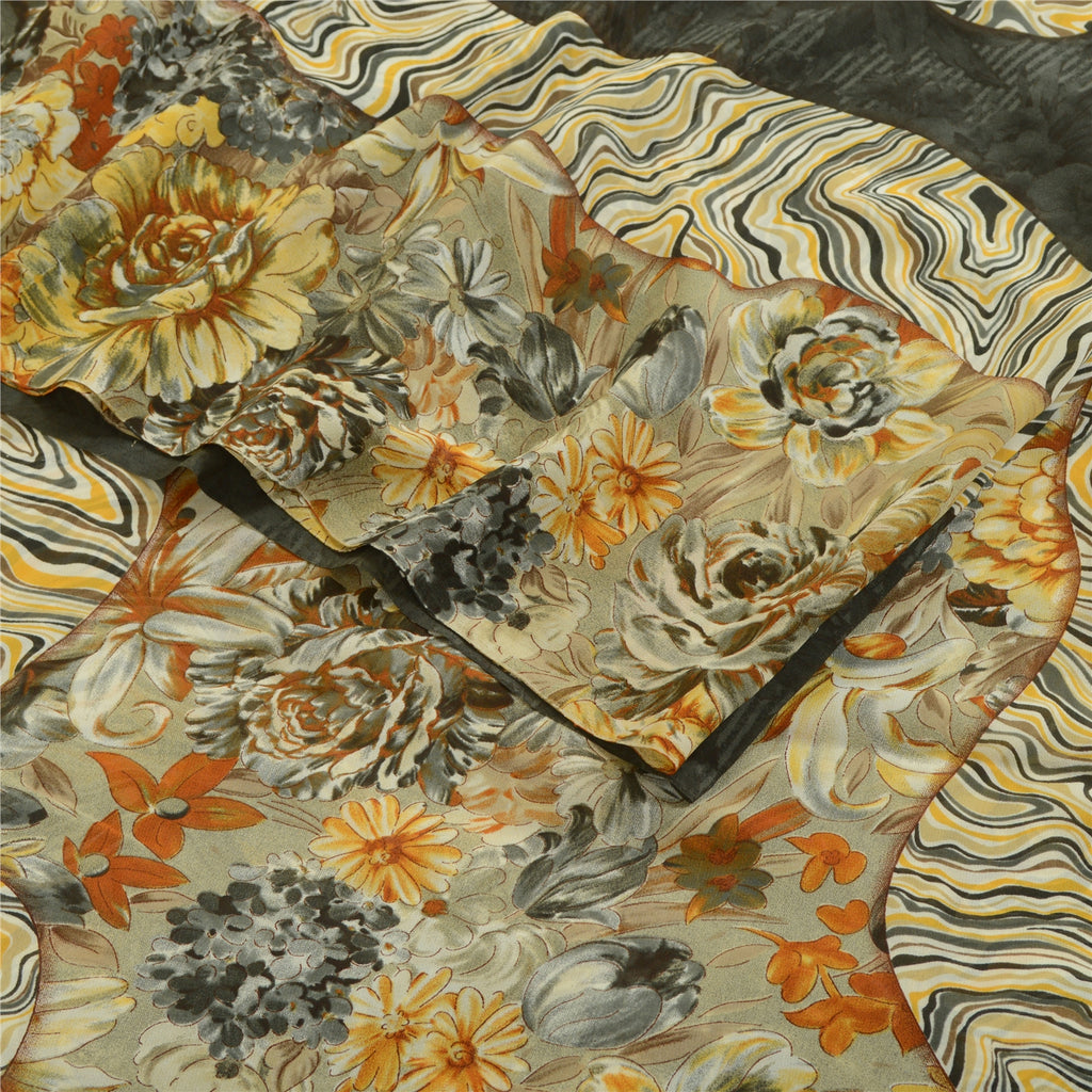 Sanskriti Vintage Multi Sarees Indian Georgette Printed Sari Floral Craft Fabric