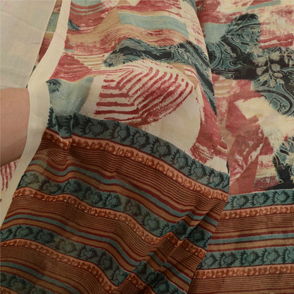 Sanskriti Vintage Multi Sarees Pure Georgette Silk Printed Sari 5yd Craft Fabric