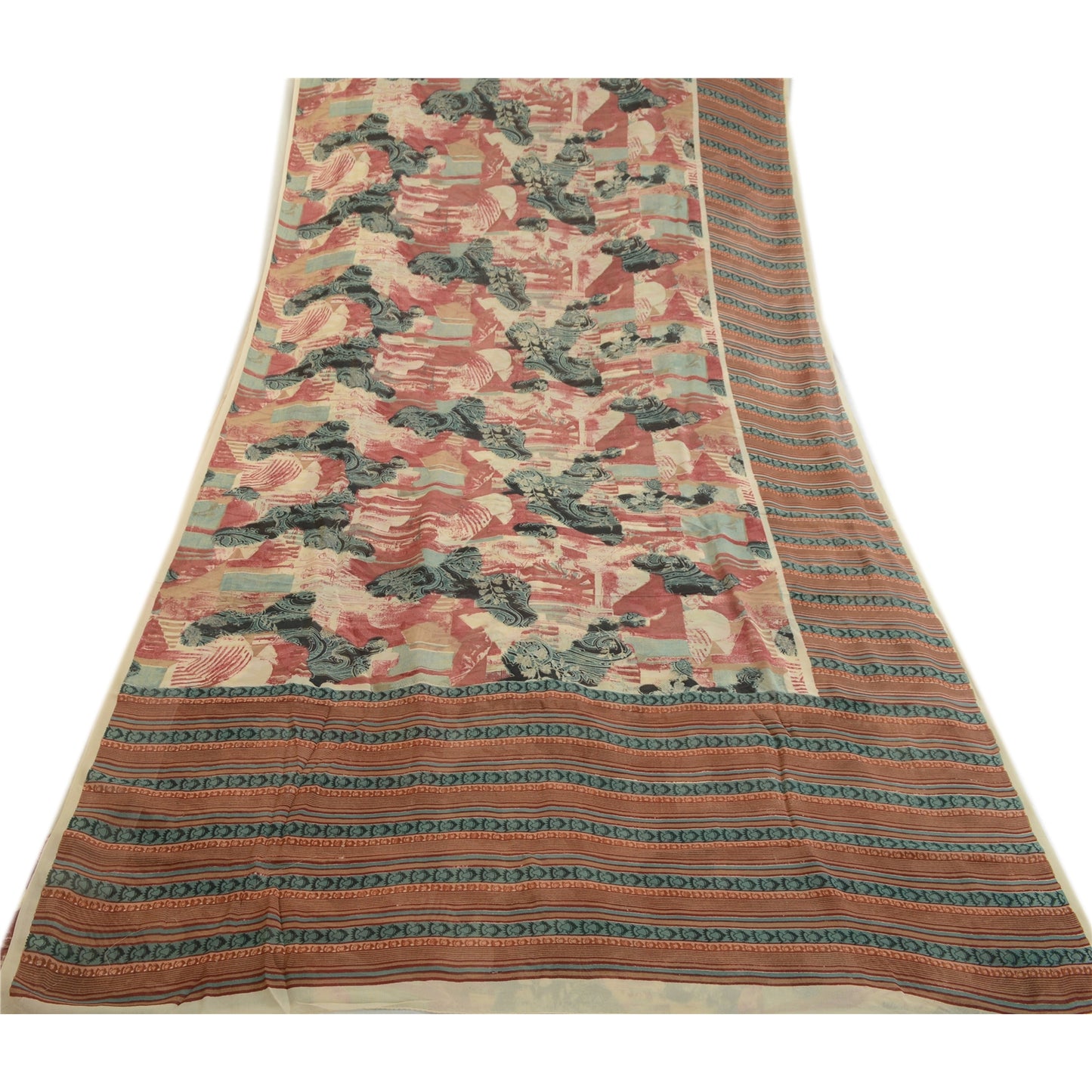 Sanskriti Vintage Multi Sarees Pure Georgette Silk Printed Sari 5yd Craft Fabric