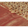 Sanskriti Vintage Sarees ivory & Brown Pure Georgette Print Zari Sari Fabric