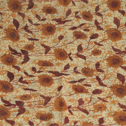 Sanskriti Vintage Sarees ivory & Brown Pure Georgette Print Zari Sari Fabric