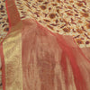 Sanskriti Vintage Sarees ivory & Brown Pure Georgette Print Zari Sari Fabric
