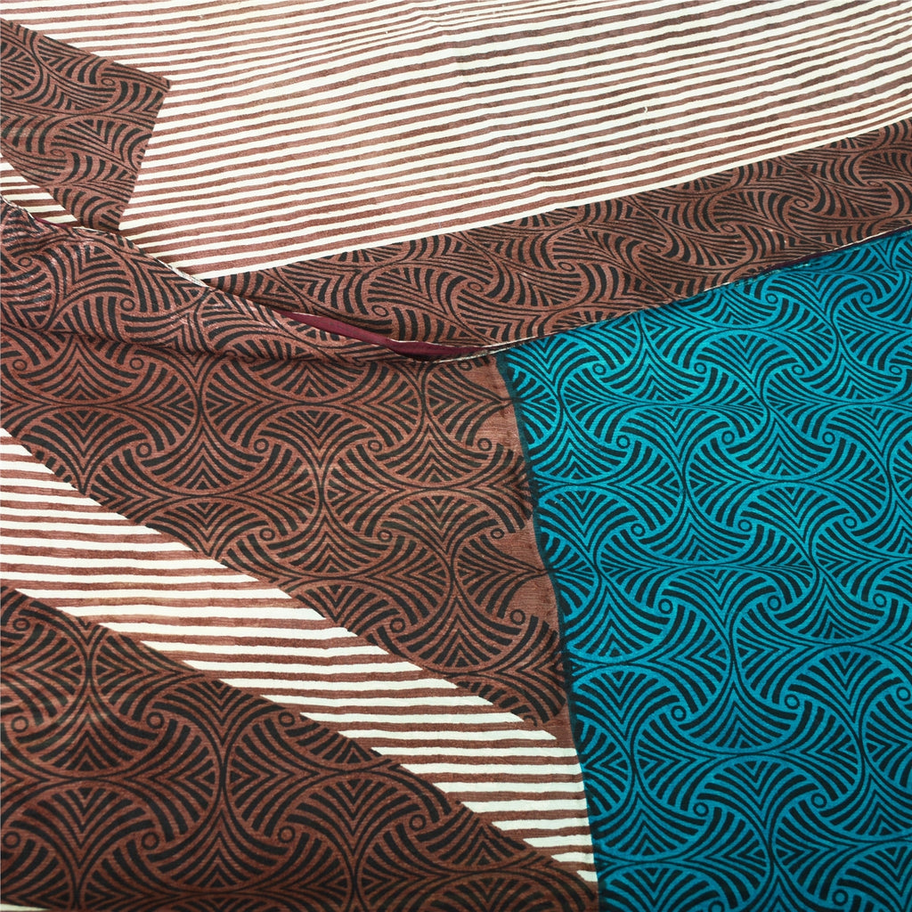 Sanskriti Vintage Printed Blend Georgette Saree 5 Yard Sari Craft Decor Sustainable Fabric