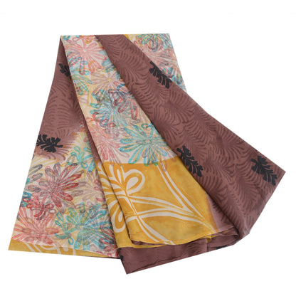Sanskriti Vintage Sarees Brown Pure Georgette Silk Printed Sari 5yd Craft Fabric