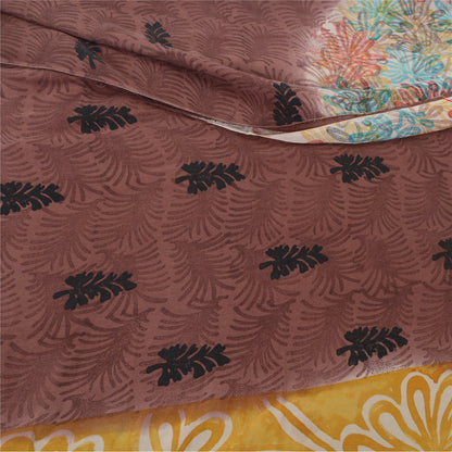 Sanskriti Vintage Sarees Brown Pure Georgette Silk Printed Sari 5yd Craft Fabric