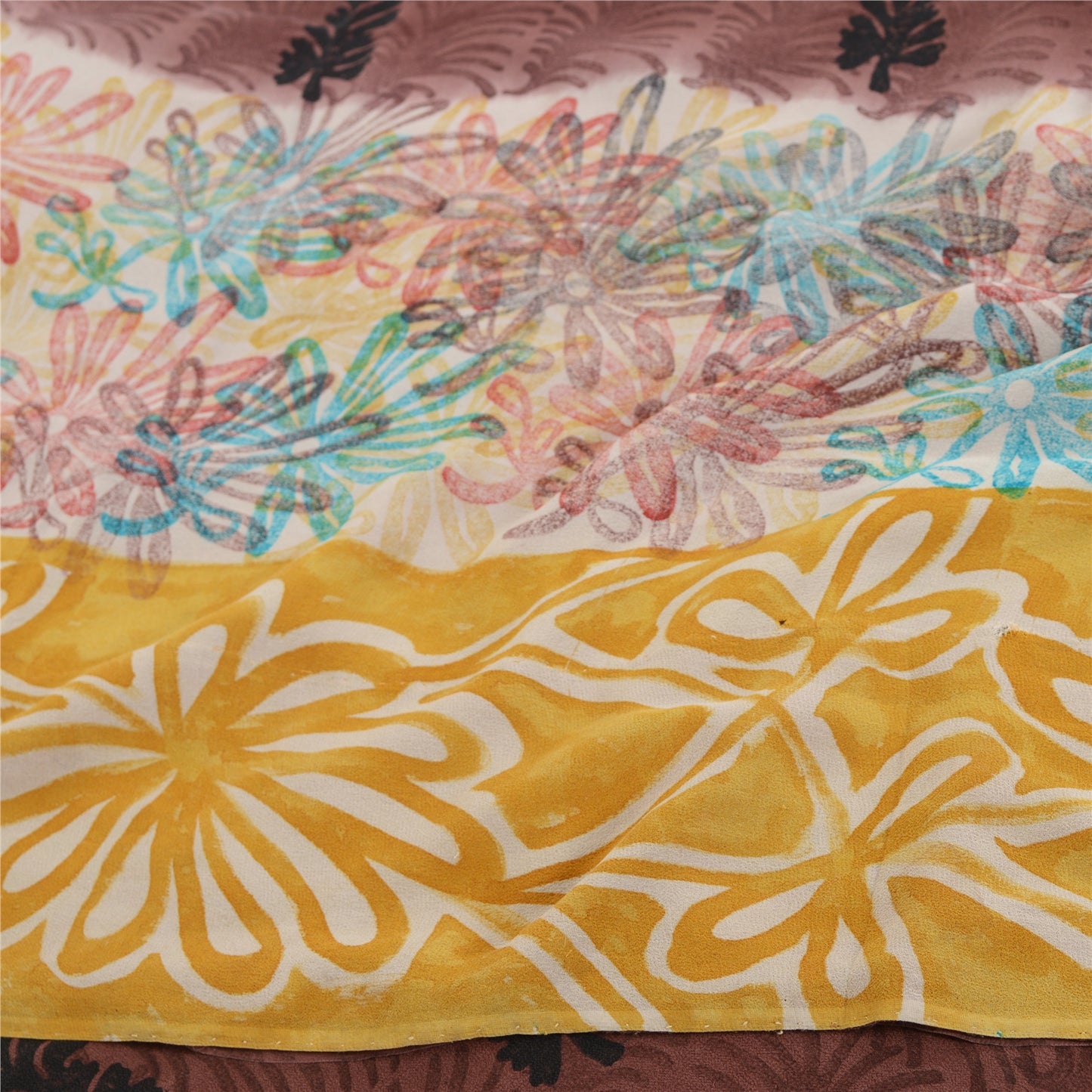 Sanskriti Vintage Sarees Brown Pure Georgette Silk Printed Sari 5yd Craft Fabric