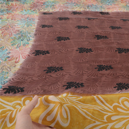 Sanskriti Vintage Sarees Brown Pure Georgette Silk Printed Sari 5yd Craft Fabric