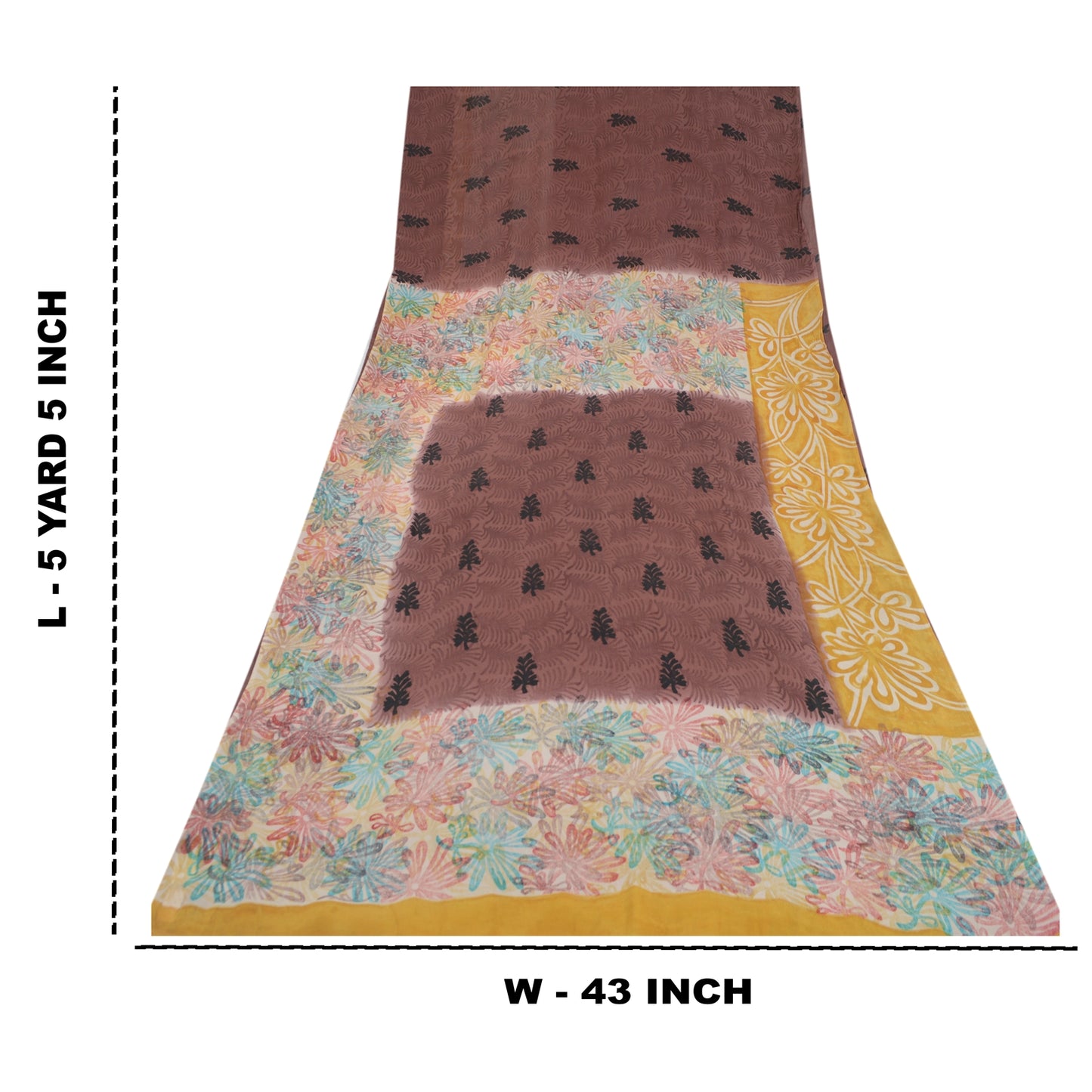 Sanskriti Vintage Sarees Brown Pure Georgette Silk Printed Sari 5yd Craft Fabric