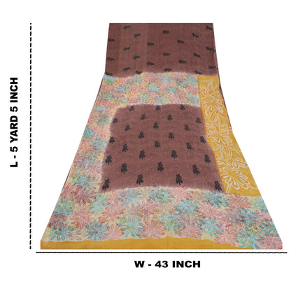 Sanskriti Vintage Sarees Brown Pure Georgette Silk Printed Sari 5yd Craft Fabric