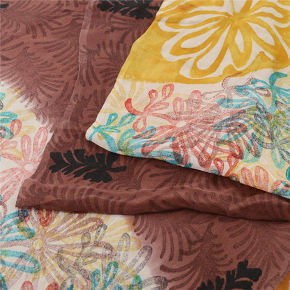 Sanskriti Vintage Sarees Brown Pure Georgette Silk Printed Sari 5yd Craft Fabric
