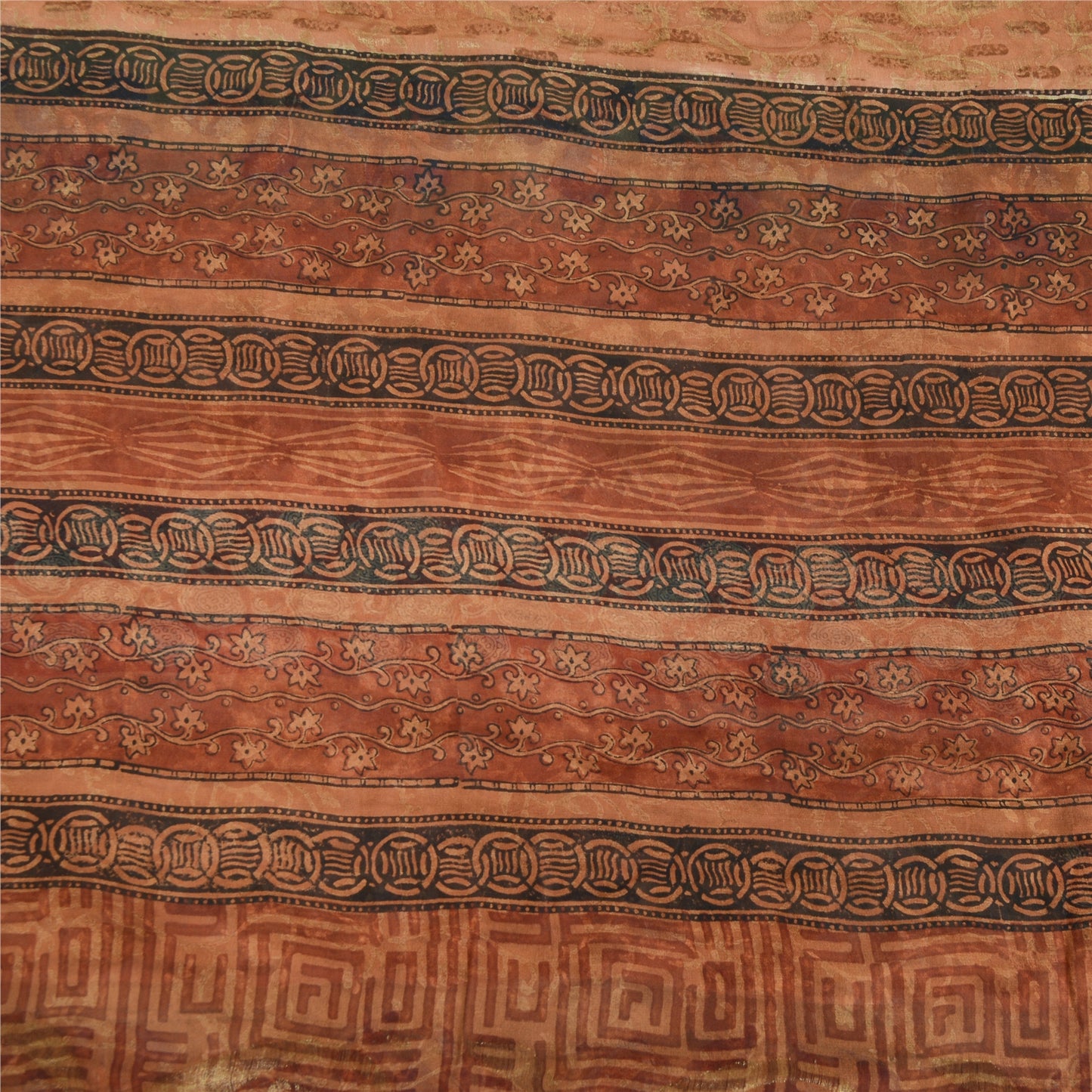 Sanskriti Vintage Indian Orange Pure Georgette Silk Sarees Print Sari Fabric