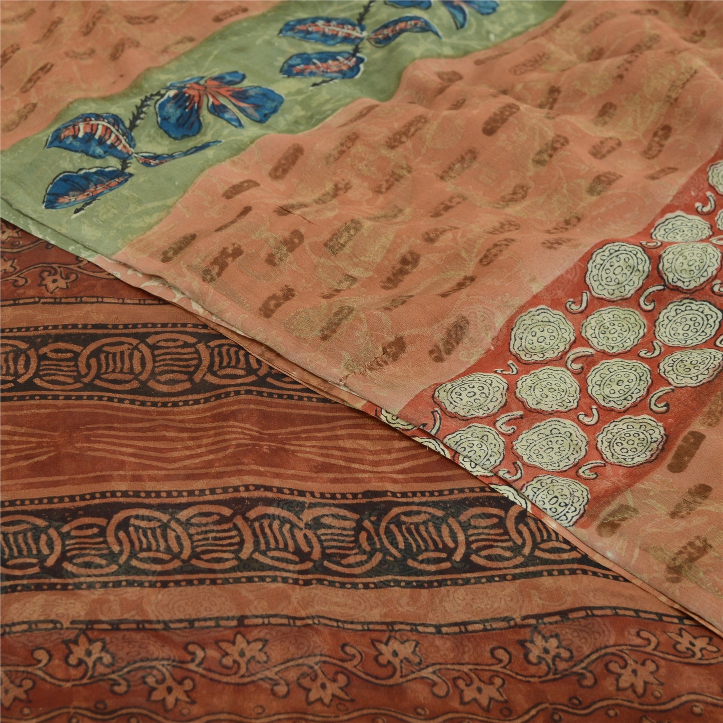 Sanskriti Vintage Indian Orange Pure Georgette Silk Sarees Print Sari Fabric