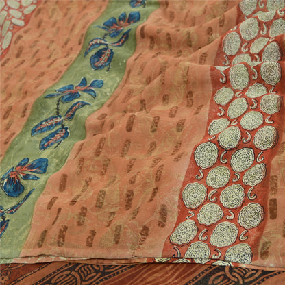 Sanskriti Vintage Indian Orange Pure Georgette Silk Sarees Print Sari Fabric