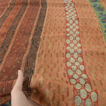 Sanskriti Vintage Indian Orange Pure Georgette Silk Sarees Print Sari Fabric