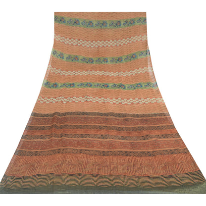 Sanskriti Vintage Indian Orange Pure Georgette Silk Sarees Print Sari Fabric