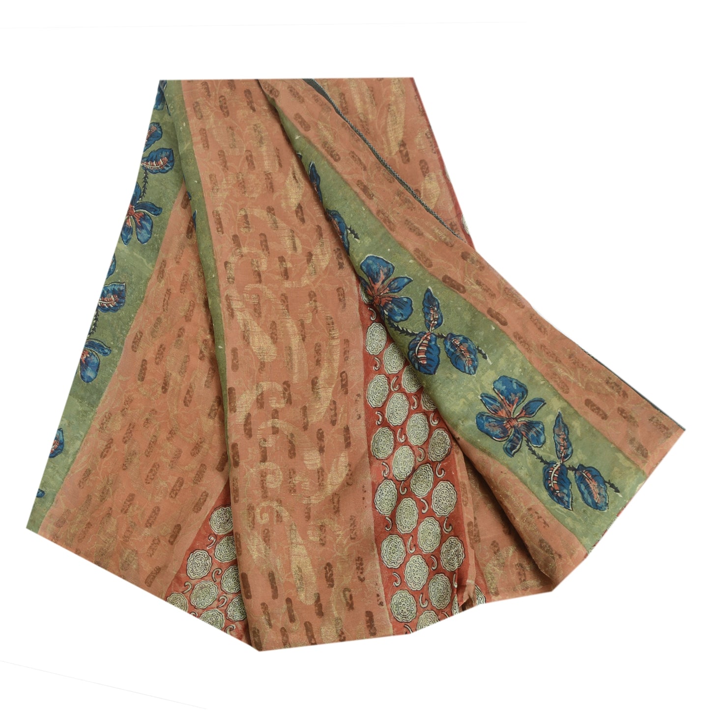 Sanskriti Vintage Indian Orange Pure Georgette Silk Sarees Print Sari Fabric
