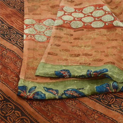 Sanskriti Vintage Indian Orange Pure Georgette Silk Sarees Print Sari Fabric
