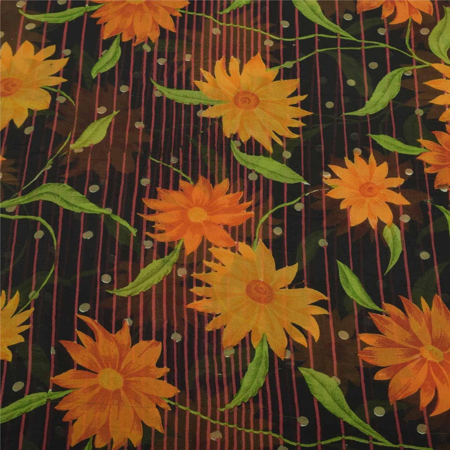 Sanskriti Vintage Black Sarees Blend Georgette Printed Sari 5yd Craft Fabric